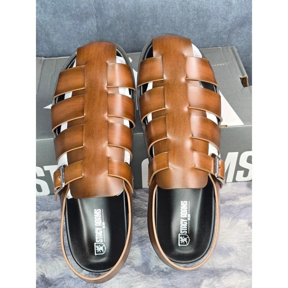 NWB Stacy Adams Montego Sandals Cognac Caged‎ Fisherman Mens 11